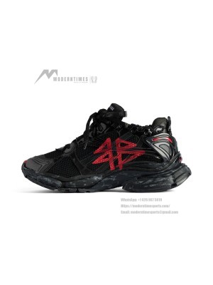 Balenciaga Runner Kith Four.Color 7.0 - Black & Red Graffiti Sneakers with Bold Street Style and Distressed Design