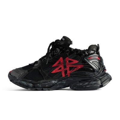 Balenciaga Runner Kith Four.Color 7.0 - Black & Red Graffiti Sneakers with Bold Street Style and Distressed Design