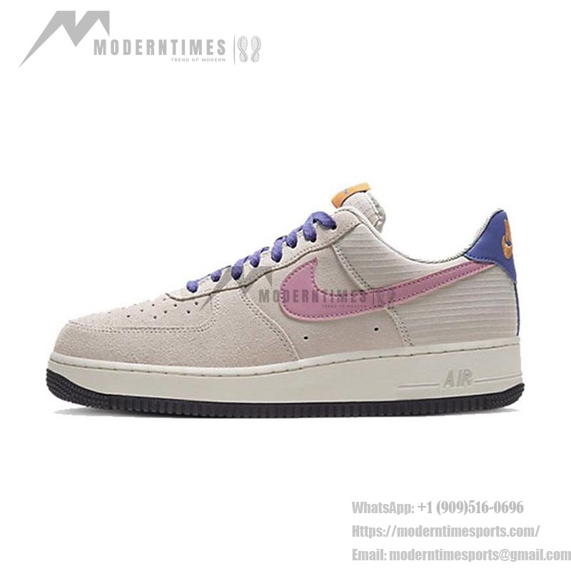 Nike Air Force 1 Low 'ACG Vibes' CU3007-061 - Beige Suede Sneakers with Pink Swoosh and Purple Laces