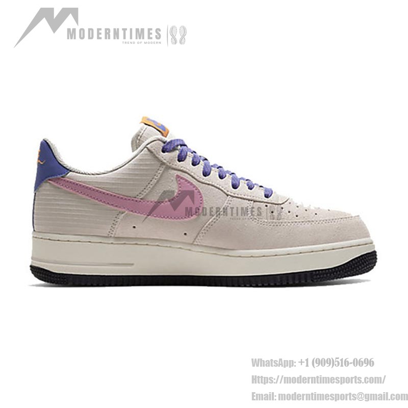 Nike Air Force 1 Low 'ACG Vibes' CU3007-061 - Beige Suede Sneakers with Pink Swoosh and Purple Laces