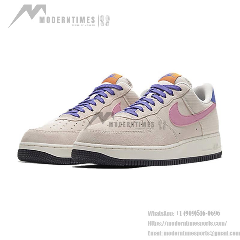 Nike Air Force 1 Low 'ACG Vibes' CU3007-061 - Beige Suede Sneakers with Pink Swoosh and Purple Laces