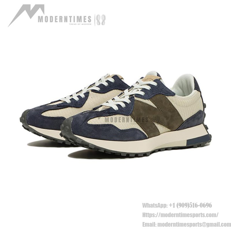 New Balance 327 MS327DT Beige Navy Retro Running Shoes