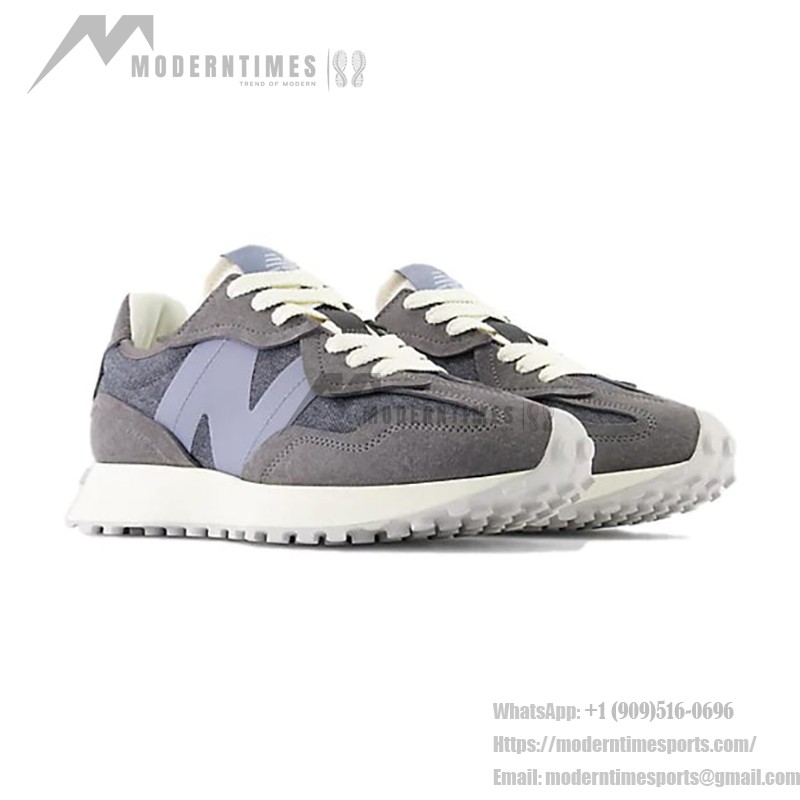 New Balance 327 MS327WPC Light Grey Blue Retro Running Shoes Side View