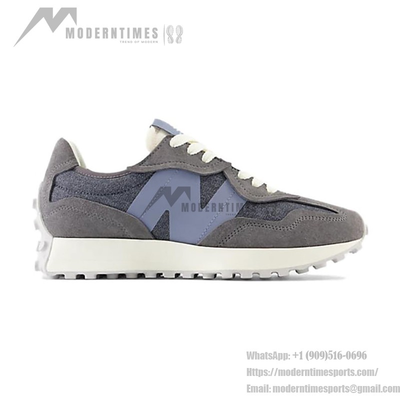 New Balance 327 MS327WPC Light Grey Blue Retro Running Shoes Side View