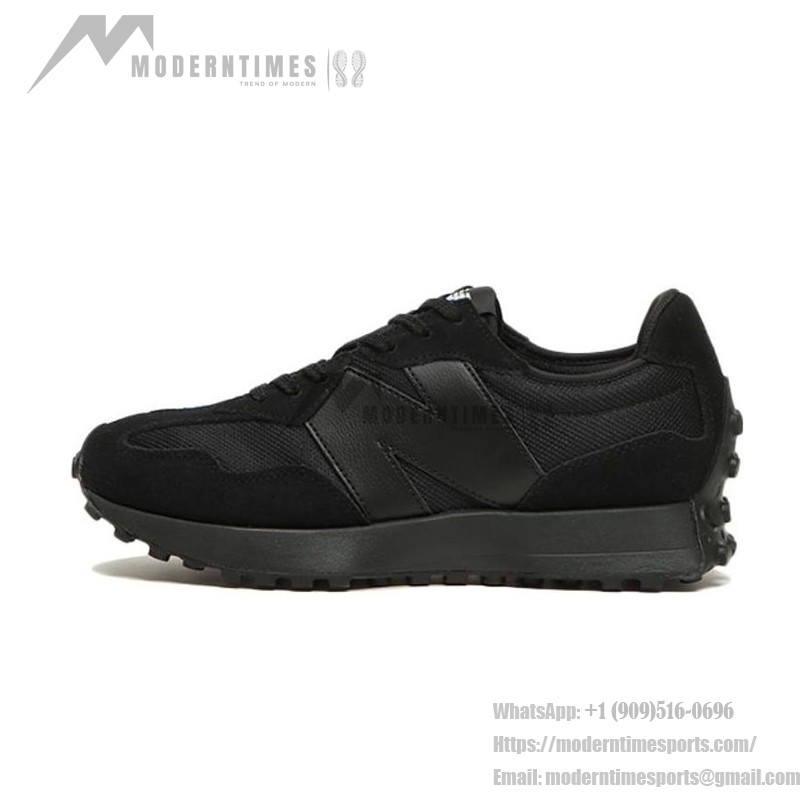 New Balance 327 MS327CTB Triple Black Retro Running Shoes Side View