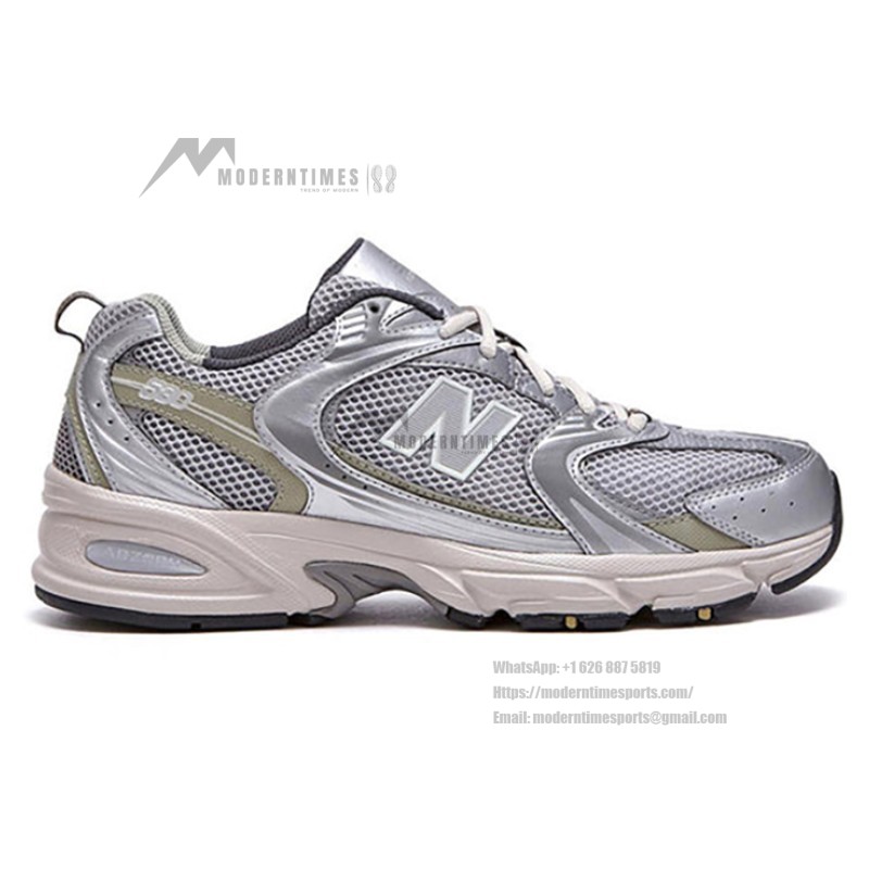 New Balance 530 MR530KMW Silver Khaki Retro Running Shoes with Breathable Mesh and ABZORB Cushioning
