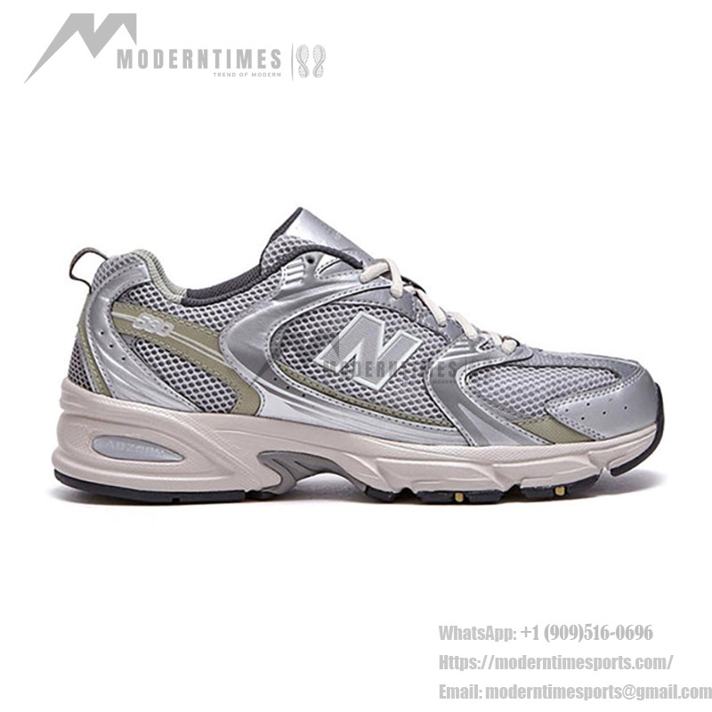 New Balance 530 MR530KMW Silver Khaki Retro Running Shoes with Breathable Mesh and ABZORB Cushioning