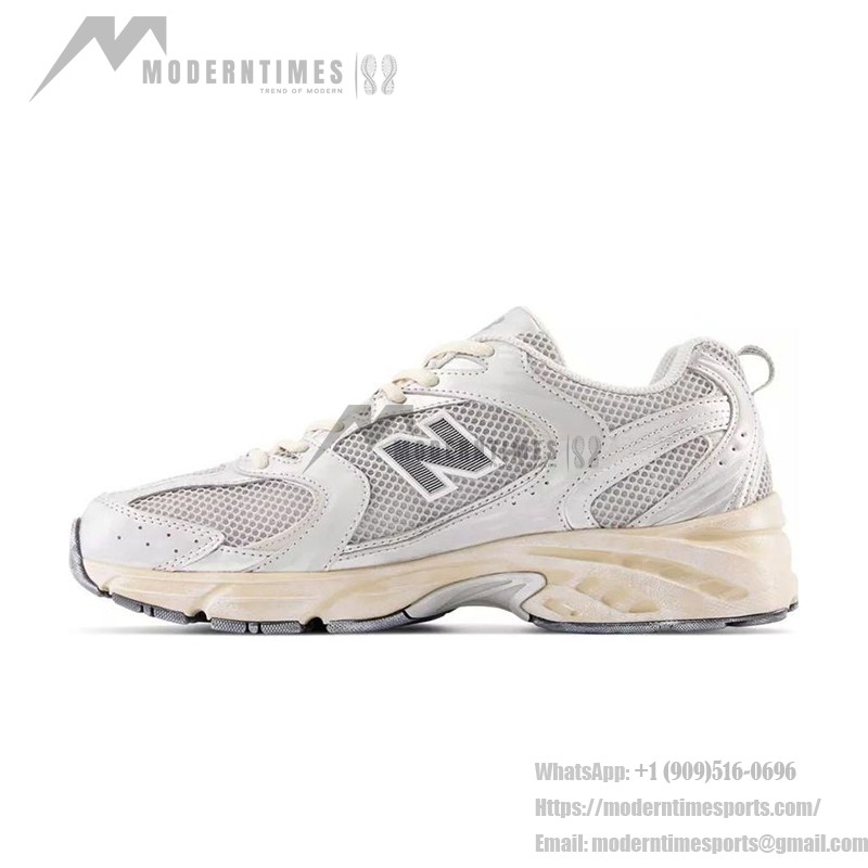 New Balance 530 MR530VS White Silver Metallic Retro Running Shoes with ABZORB Cushioning and Breathable Mesh