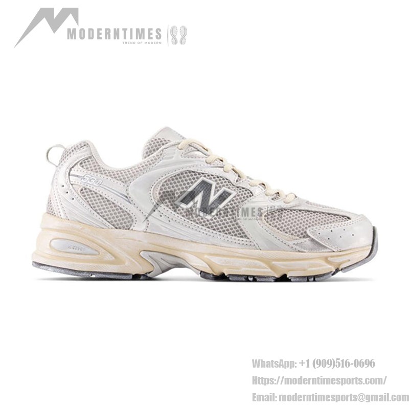 New Balance 530 MR530VS White Silver Metallic Retro Running Shoes with ABZORB Cushioning and Breathable Mesh