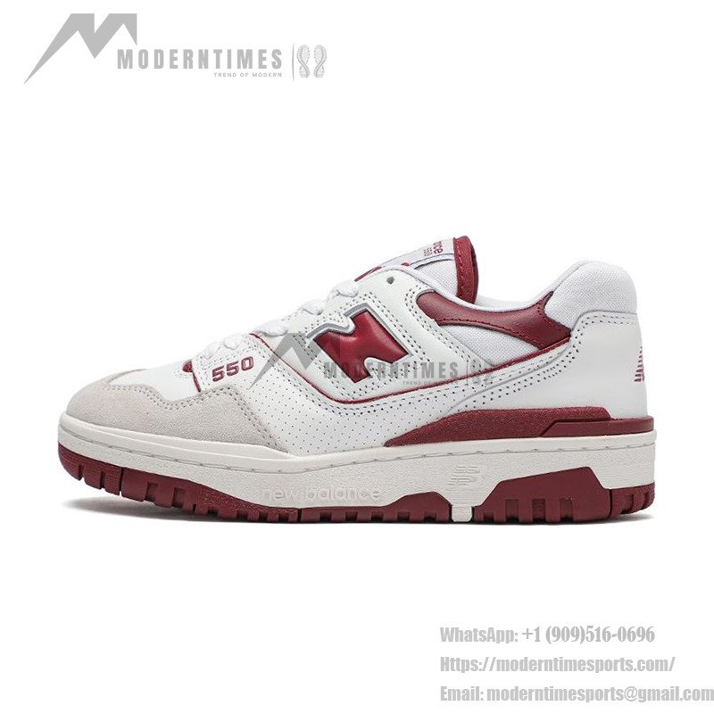 New Balance 550 BB550LI1 Burgundy Retro Sneakers with premium leather upper in bold burgundy hue