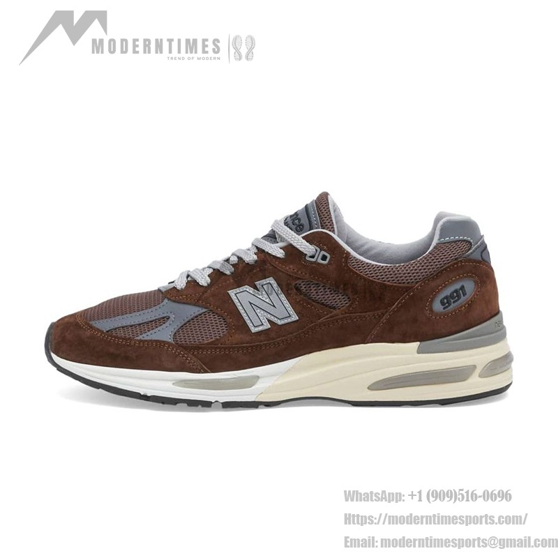 New Balance 991v2 Made in England Pinecone U991BR2 – Premium Suede & Mesh Sneakers for Comfort and Retro Style