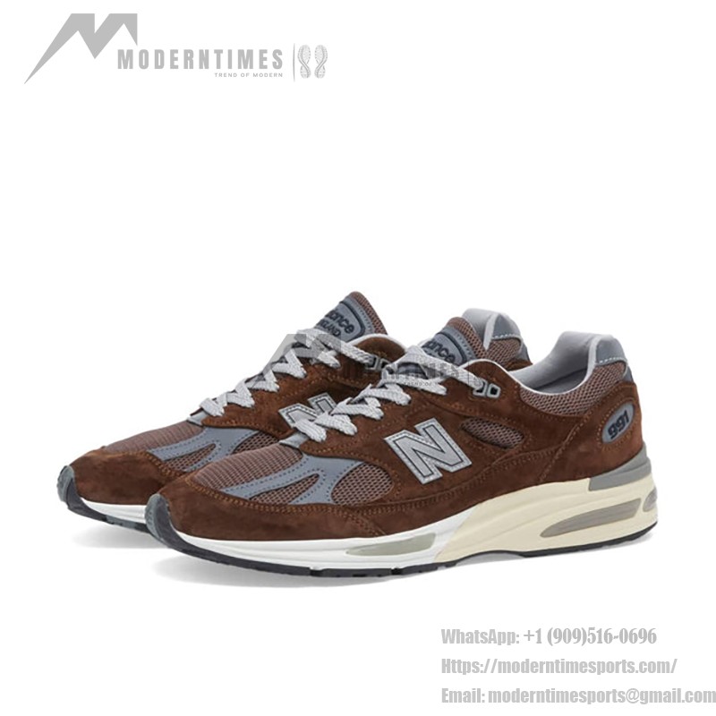 New Balance 991v2 Made in England Pinecone U991BR2 – Premium Suede & Mesh Sneakers for Comfort and Retro Style