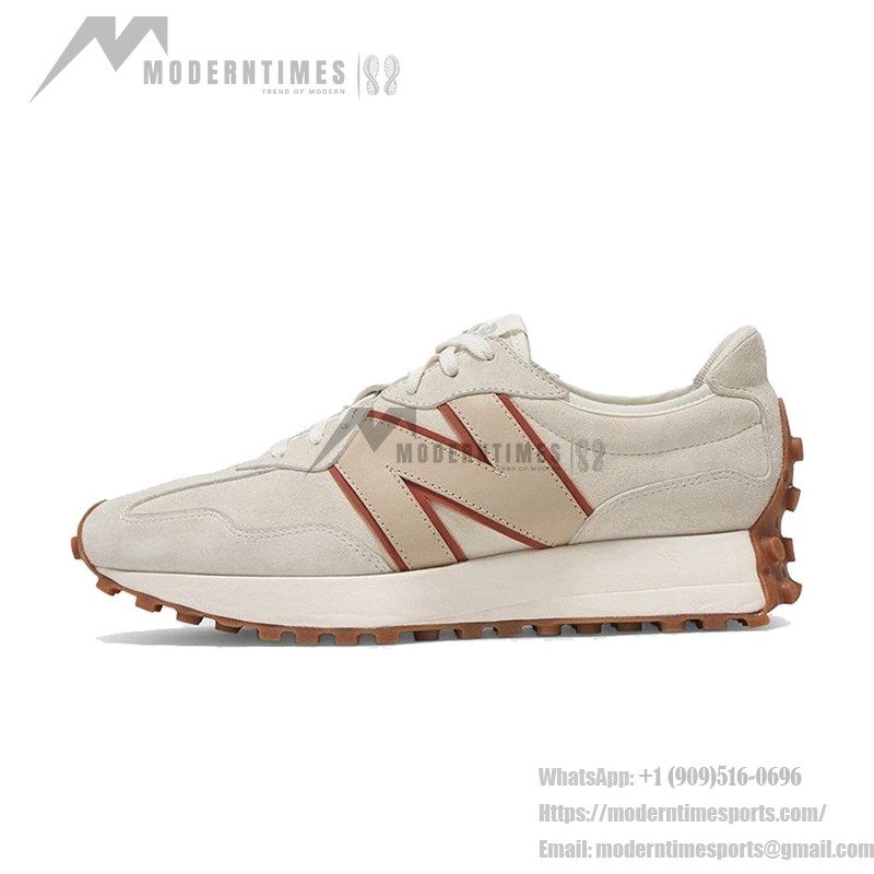 New Balance 327 Bandier x Move Her World WS327SA 베이지 스웨이드 레트로 스니커즈 남녀 공용