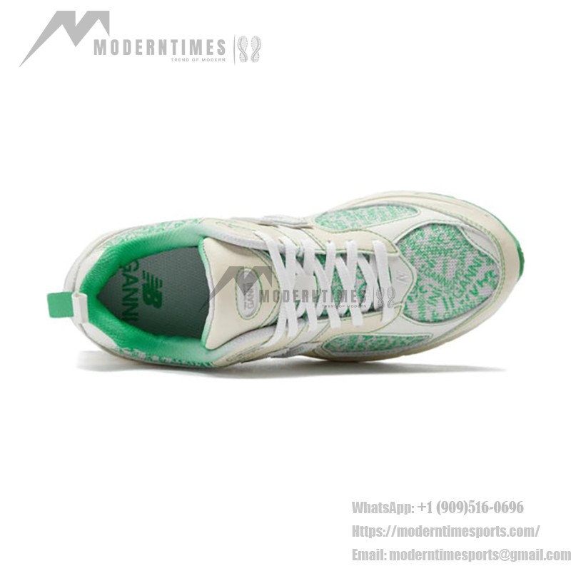 New Balance GANNI x 2002R Turtledove M2002RGC Sneaker – Suede and Mesh Design with Green Accents