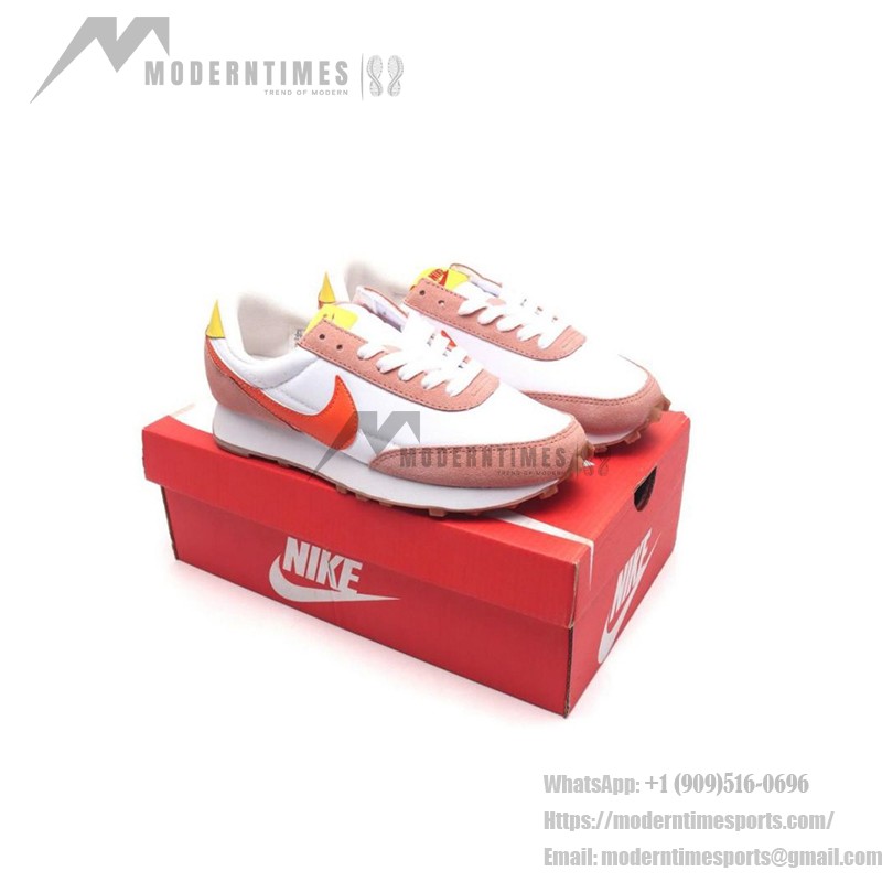 Nike Daybreak CK2351 in white, orange, and tan with yellow highlights