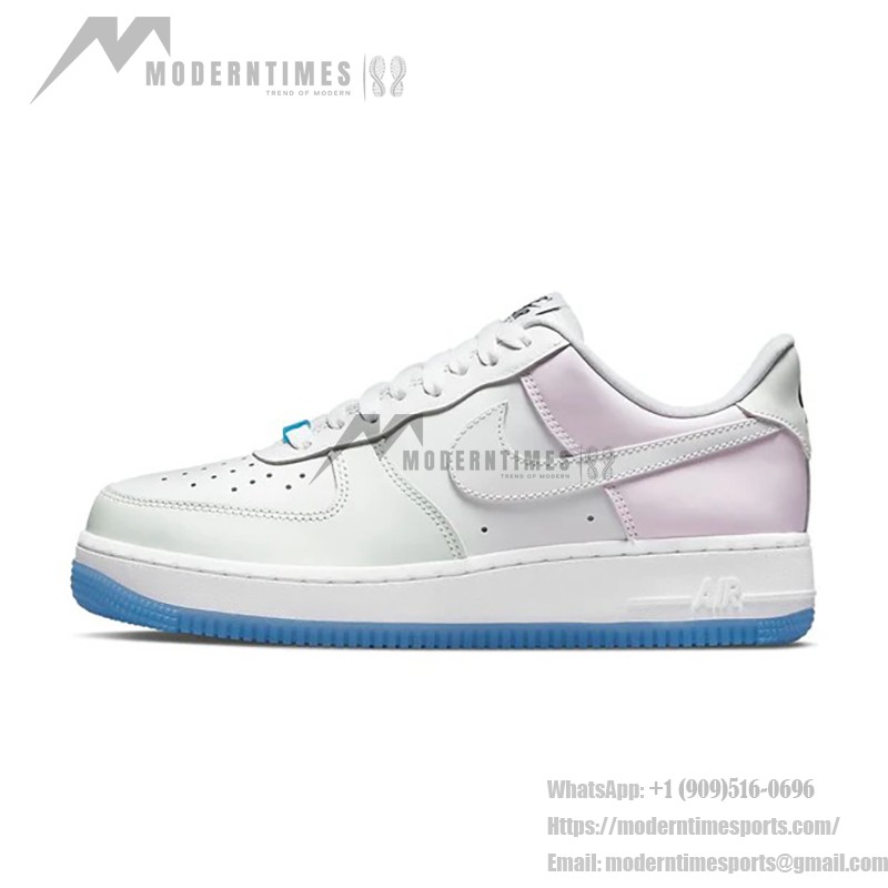 Nike Air Force 1 '07 LX UV Reactive - White Sneakers with UV Panels and Blue Sole