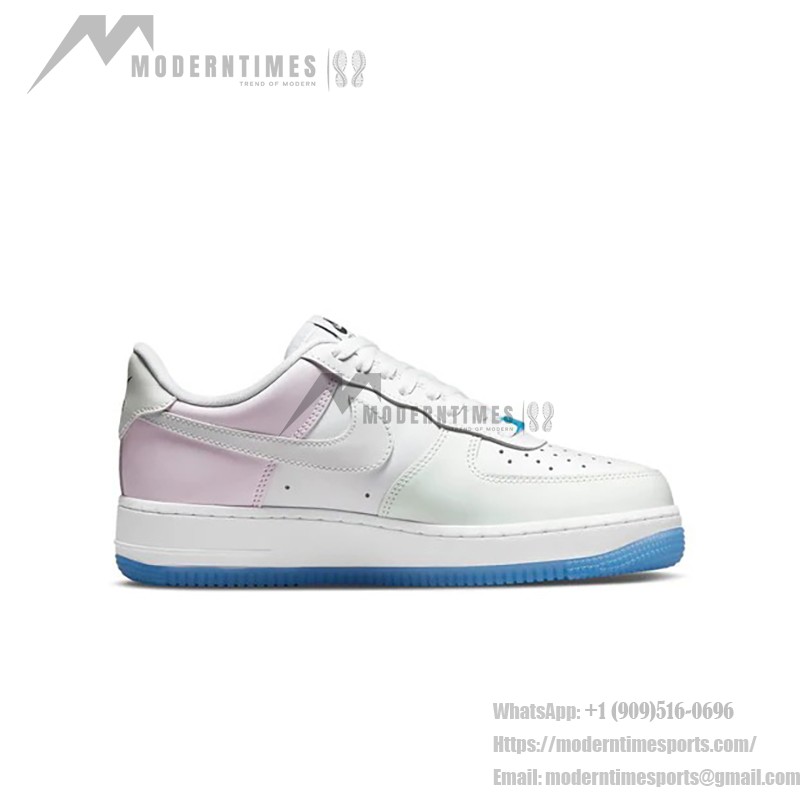 Nike Air Force 1 '07 LX UV Reactive - White Sneakers with UV Panels and Blue Sole