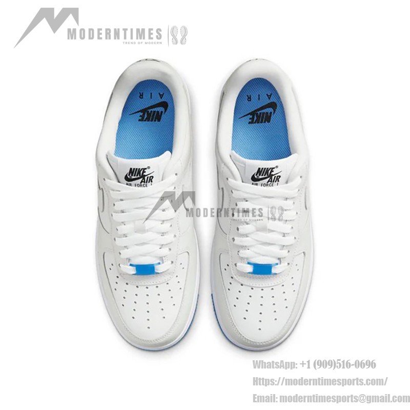 Nike Air Force 1 '07 LX UV Reactive - White Sneakers with UV Panels and Blue Sole