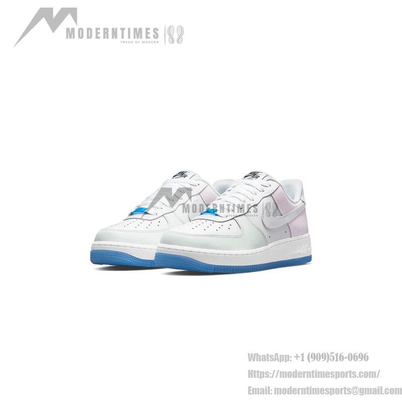 Nike Air Force 1 '07 LX UV Reactive - White Sneakers with UV Panels and Blue Sole