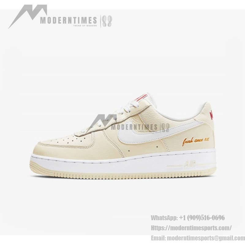 Nike Air Force 1 '07 LV8 "Popcorn" CW2919-100 - Cream Leather Sneakers with Red Accents