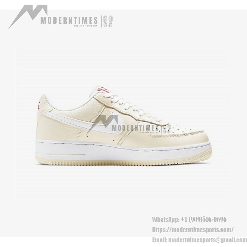 Nike Air Force 1 '07 LV8 "Popcorn" CW2919-100 - Cream Leather Sneakers with Red Accents