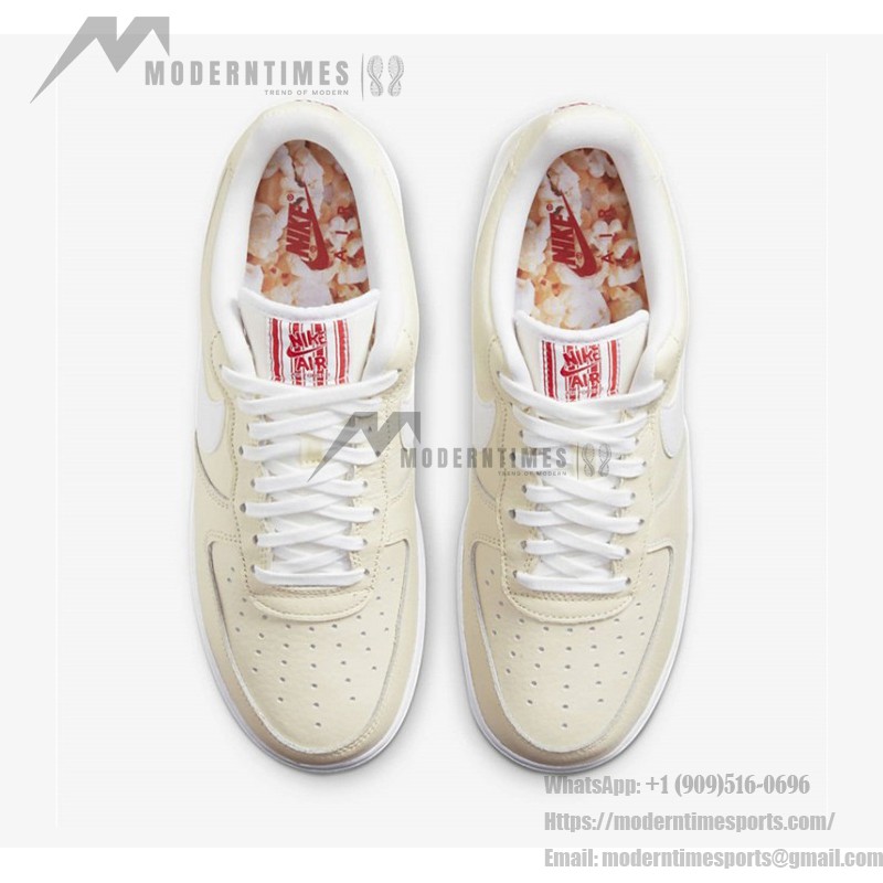 Nike Air Force 1 '07 LV8 "Popcorn" CW2919-100 - Cream Leather Sneakers with Red Accents