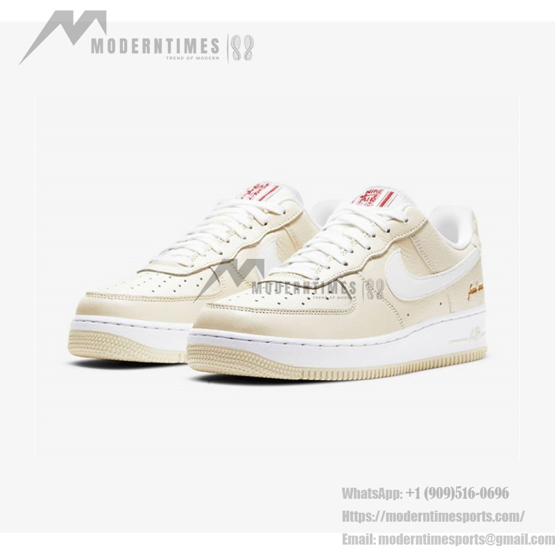 Nike Air Force 1 '07 LV8 "Popcorn" CW2919-100 - Cream Leather Sneakers with Red Accents