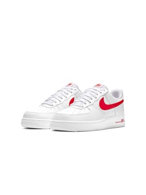 Nike Air Force 1 '07 AO2423-102 - Klassische Weiße Sneaker mit Auffälligem Rotem Swoosh für den Alltag