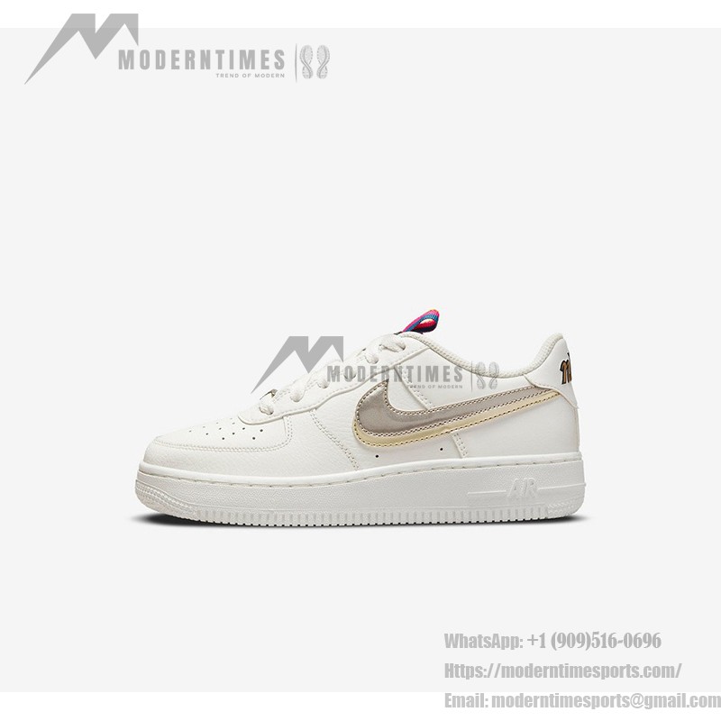 Nike Air Force 1 '07 Low - White Sneakers with Transparent Swoosh and Metallic Accents