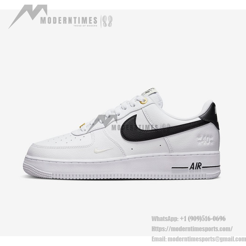 Nike Air Force 1 Low 40th Anniversary - White Sneakers with Black Swoosh and Gold Accents