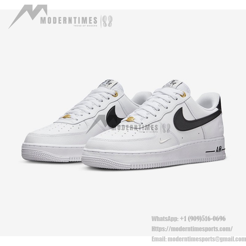 Nike Air Force 1 Low 40th Anniversary - White Sneakers with Black Swoosh and Gold Accents