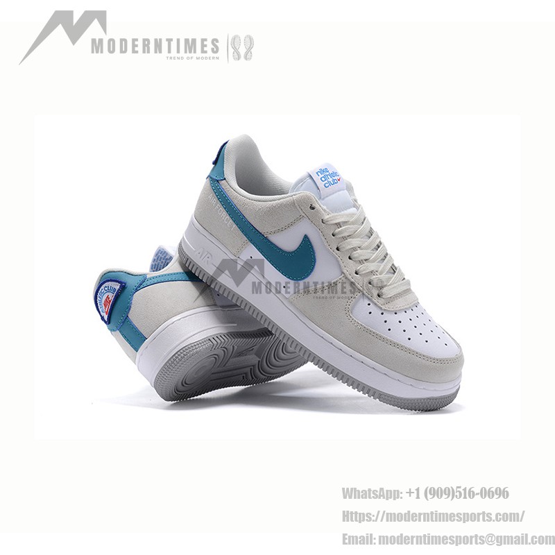 Nike Air Force 1 Low 'Athletic Club' - White & Grey Sneakers with Blue Swoosh for a Retro Look