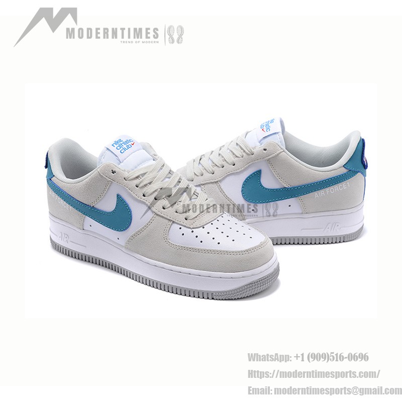 Nike Air Force 1 Low 'Athletic Club' - White & Grey Sneakers with Blue Swoosh for a Retro Look