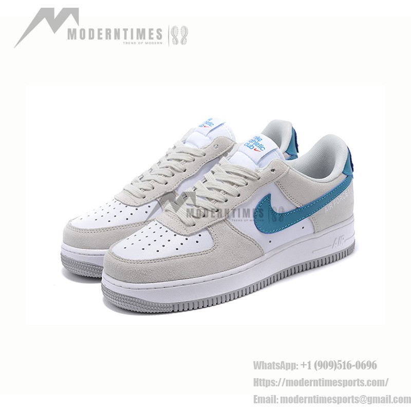 Nike Air Force 1 Low 'Athletic Club' - White & Grey Sneakers with Blue Swoosh for a Retro Look