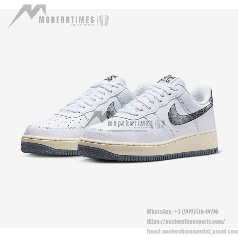 Nike Air Force 1 Low 'Classics' - White Sneakers with Textured Black Swoosh and Off-White Midsole