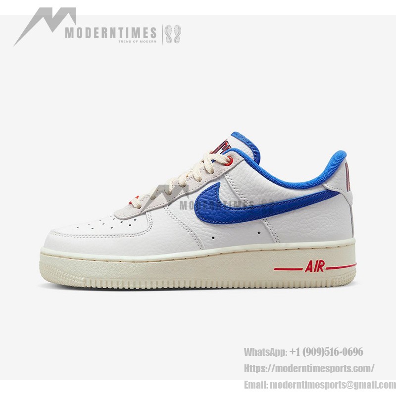 Nike Air Force 1 Low 'Command Force' - White Sneakers with Blue Swoosh & Red Accents