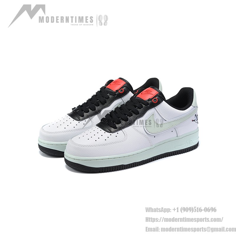 Nike Air Force 1 Low 'Crane' - White Sneakers with Embroidered Crane Detail & Black Accents