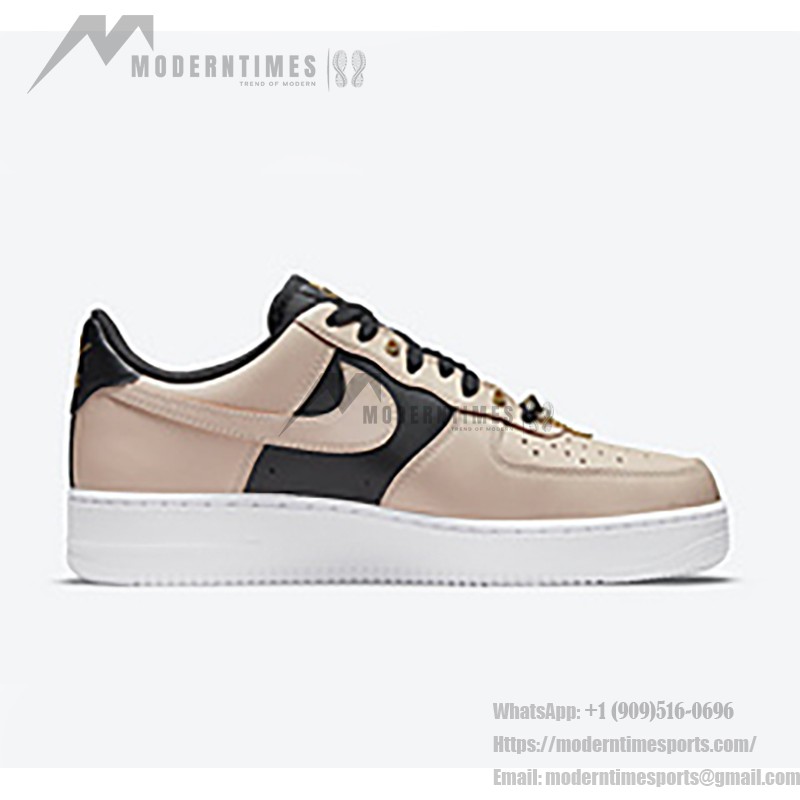 Nike Air Force 1 Low 'Beige & Black with Gold Accents' - Premium Sneakers with Luxurious Design