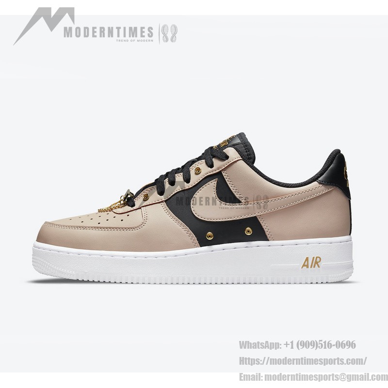 Nike Air Force 1 Low 'Beige & Black with Gold Accents' - Premium Sneakers with Luxurious Design