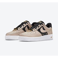 Nike Air Force 1 Low 'Beige & Black with Gold Accents' - Premium Sneakers with Luxurious Design | DA8571-200