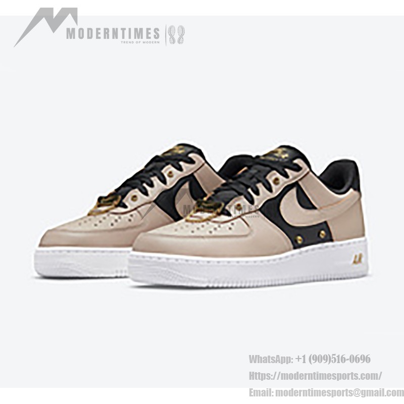 Nike Air Force 1 Low 'Beige & Black with Gold Accents' - Premium Sneakers with Luxurious Design