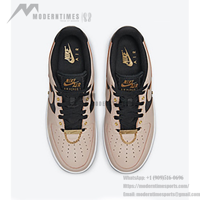 Nike Air Force 1 Low 'Beige & Black with Gold Accents' - Premium Sneakers with Luxurious Design