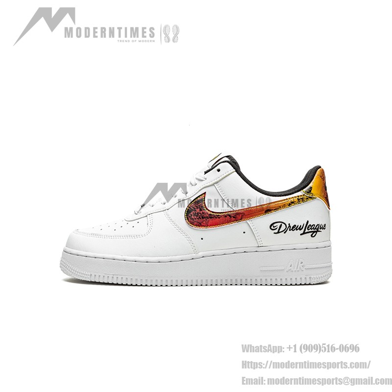 Nike Air Force 1 Low 'Drew League' - White Sneakers with Fiery Swoosh & Drew League Branding