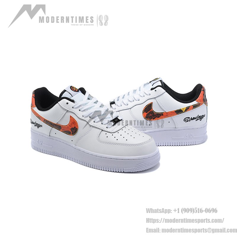 Nike Air Force 1 Low 'Drew League' - White Sneakers with Fiery Swoosh & Drew League Branding