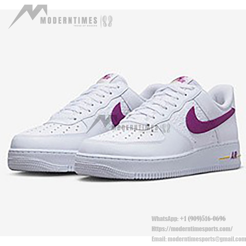 Nike Air Force 1 Low EMB 'Bold Berry' - White Sneakers with Purple Swoosh and Yellow Accents