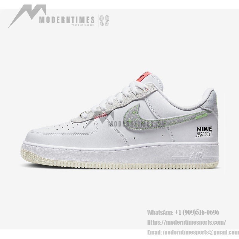 Nike Air Force 1 Low 'Just Do It' - White Sneakers with Neon Swoosh and Signature Branding