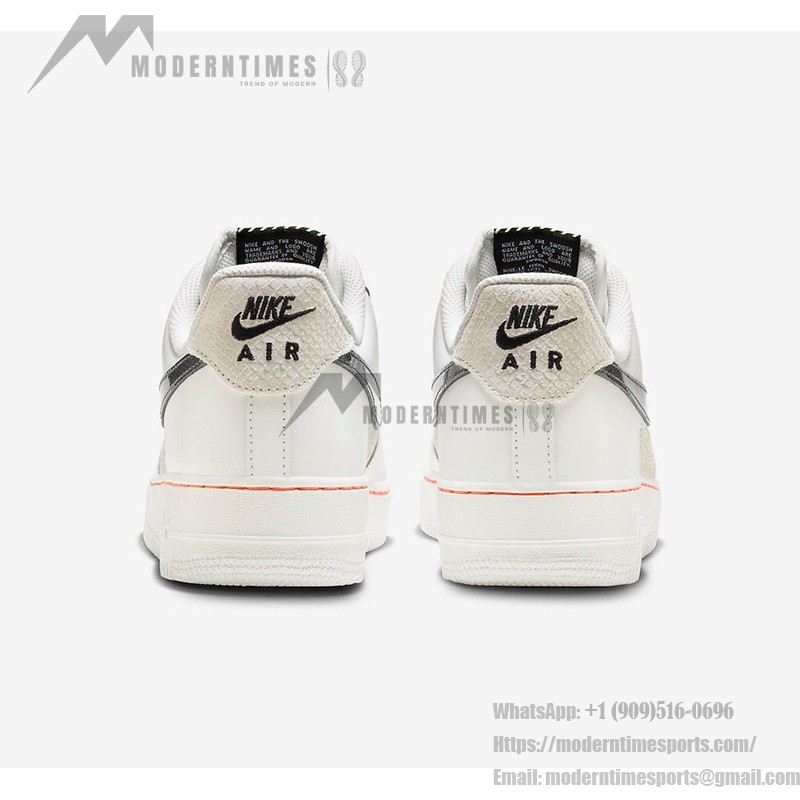 Nike Air Force 1 Low FN8892-191 - 크림색 스니커즈, 텍스처 블랙 스우시와 오렌지 포인트