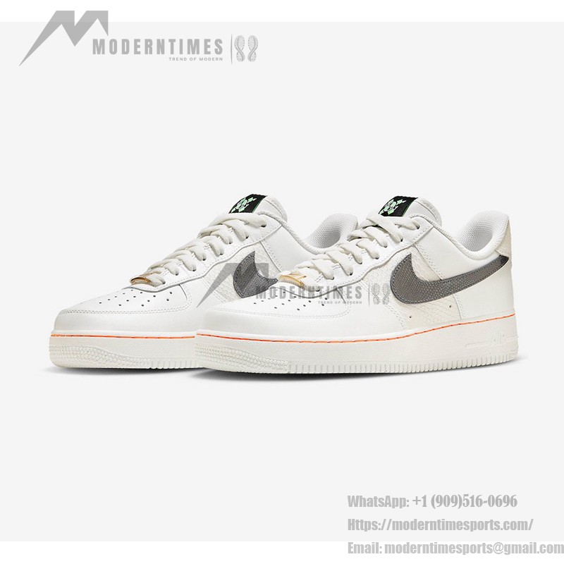 Nike Air Force 1 Low FN8892-191 - 크림색 스니커즈, 텍스처 블랙 스우시와 오렌지 포인트