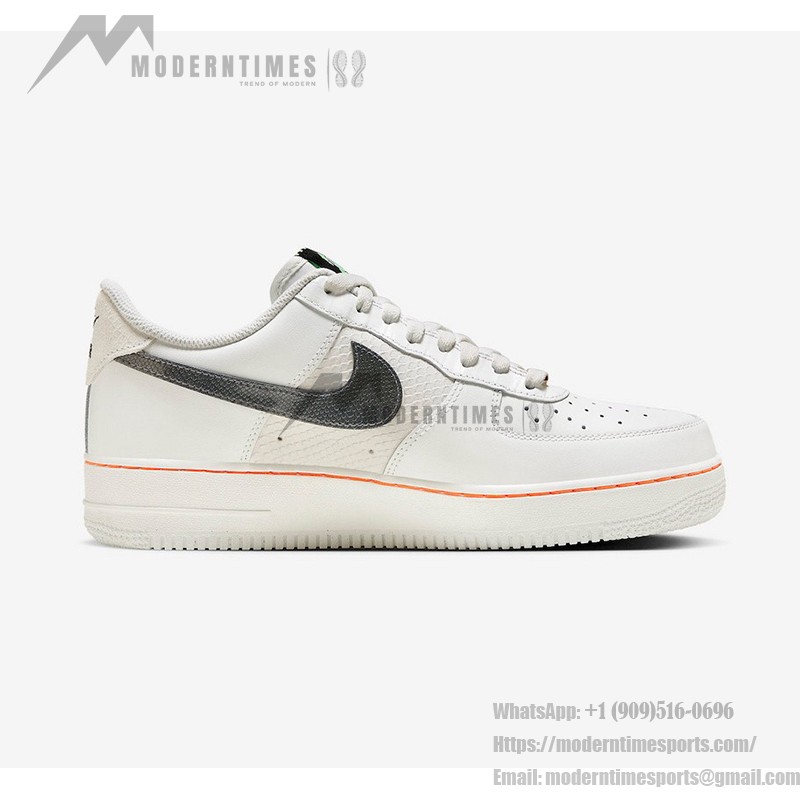 Nike Air Force 1 Low FN8892-191 - 크림색 스니커즈, 텍스처 블랙 스우시와 오렌지 포인트