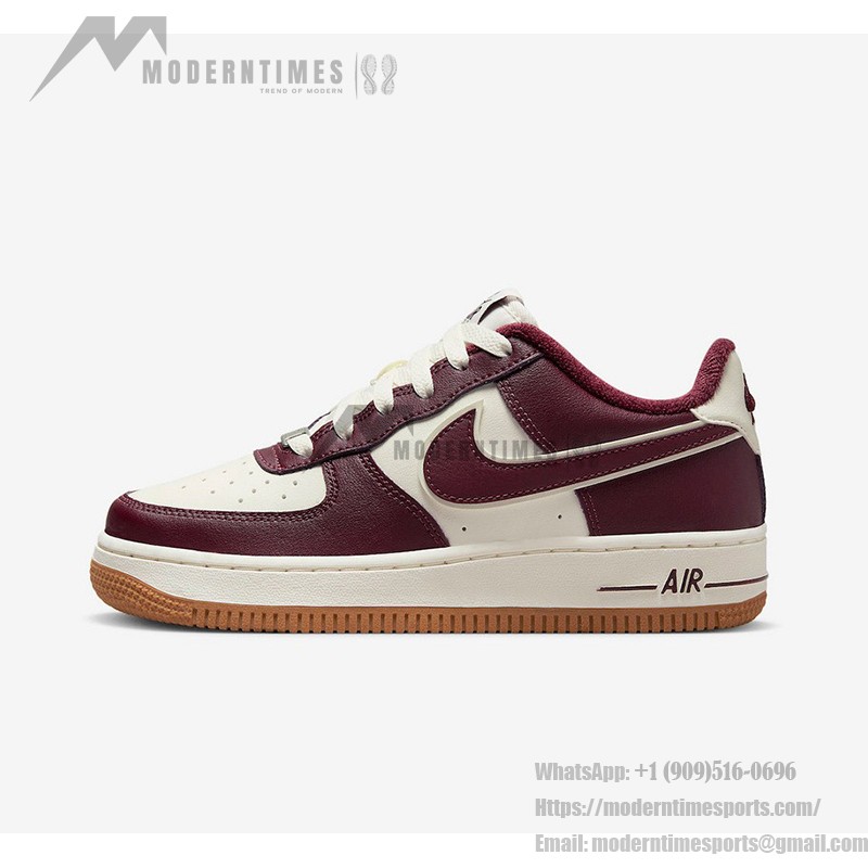 Nike Air Force 1 Low GS DQ5972-100 - Cream and burgundy sneakers with gum sole for stylish streetwear